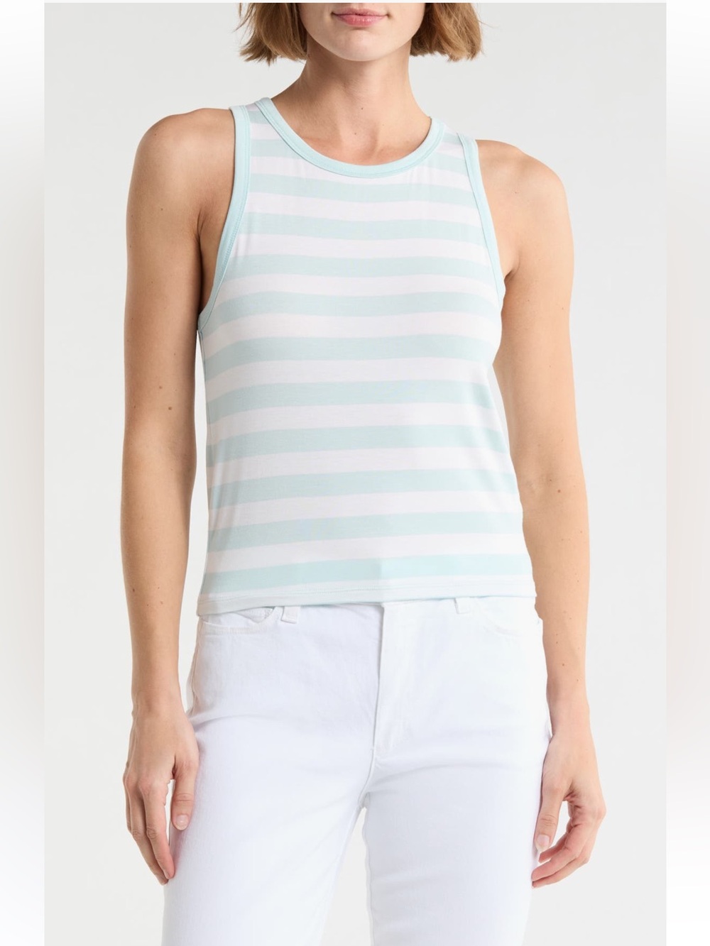 🦋 Splendid || Mint/soft blue & White Striped Tank Top, Shell